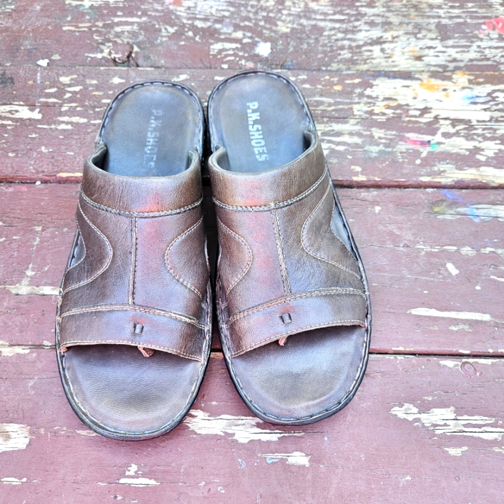 P.K. Shoes Men's Brown Leather Sandals Size 8 - Picture 6 of 16
